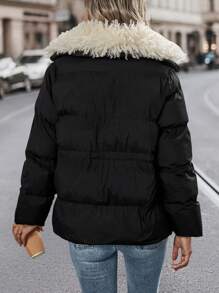 SHEIN Unity Fuzzy Trim Zipper Up Padded Padded Coat Clothes Winter - Black - View 2
