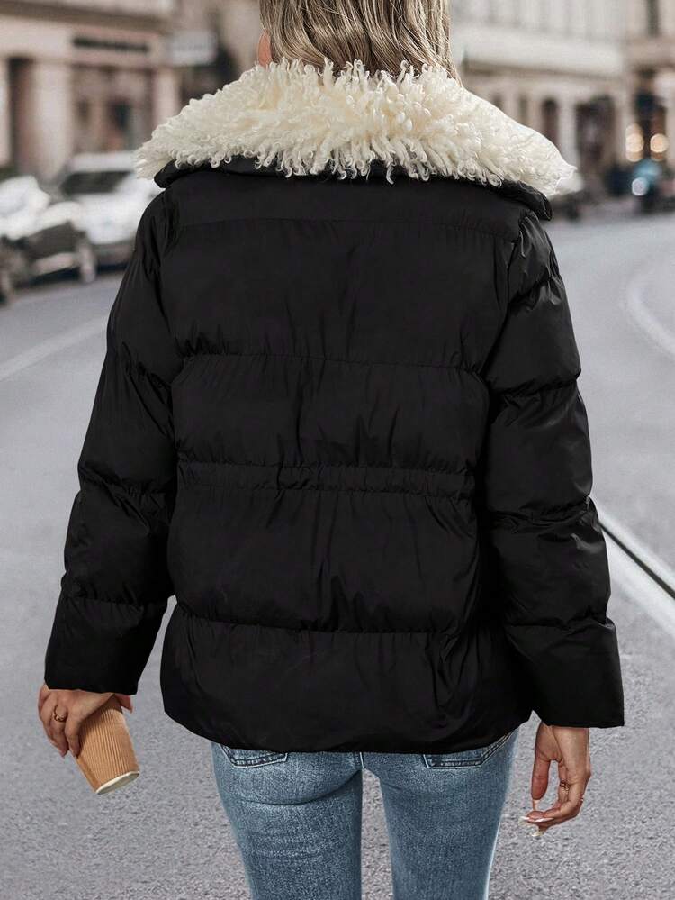 Fuzzy Trim Zipper Up Padded Padded Coat Clothes Winter
