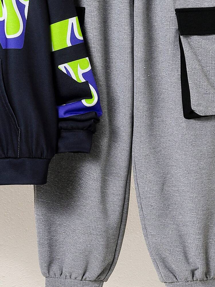 Boys' Casual Letter Print Hooded Sweatshirt And Pants Set