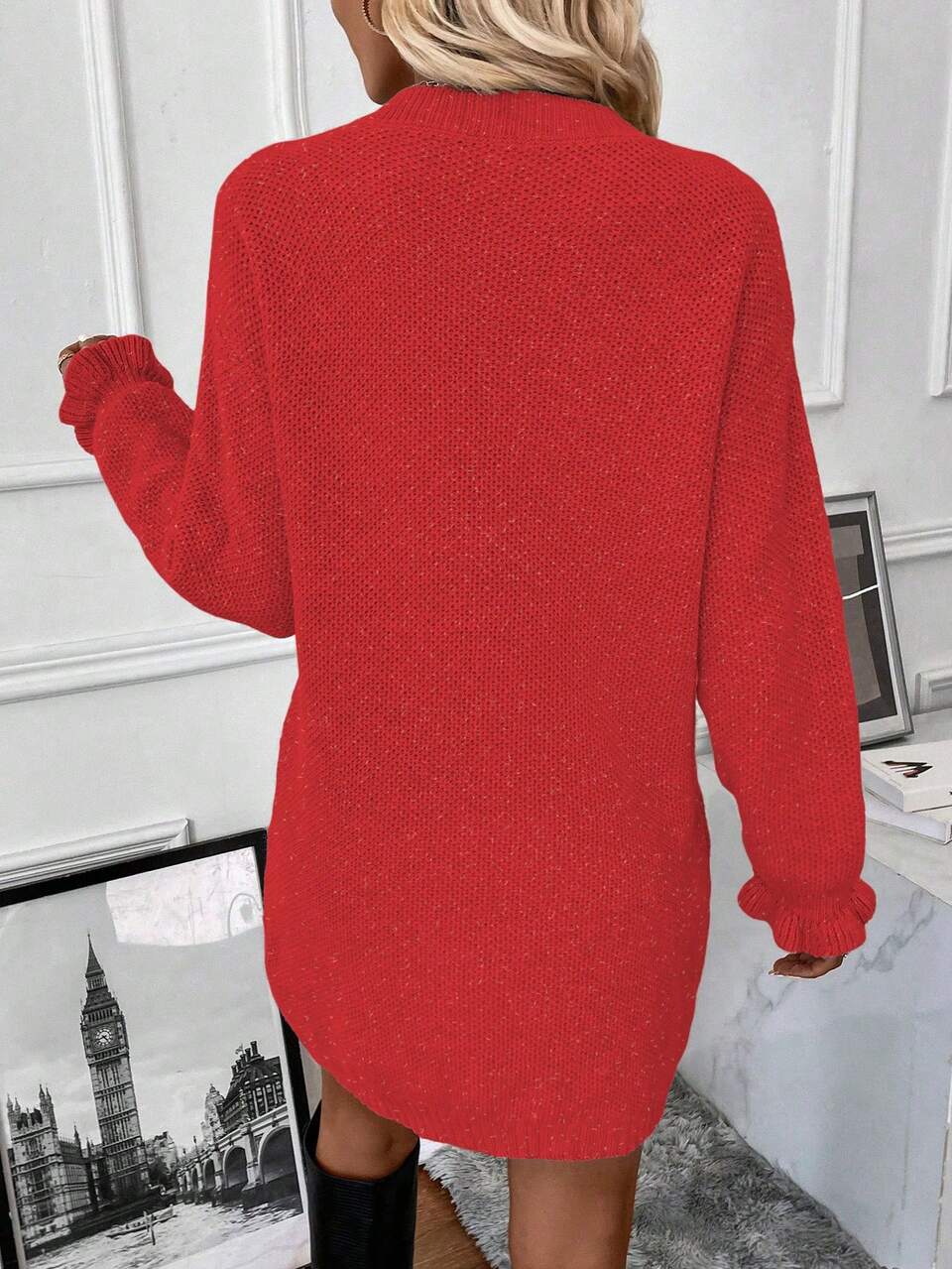 Drop Shoulder Sweater Dress Without Belt Fall Cloth For Women