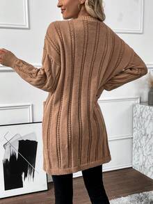 EMERY ROSE Twisted Knitted Cardigan With Pockets - Khaki - View 2