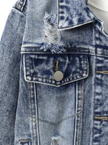 Tween 女孩中型水洗藍色短版仿舊牛仔夾克 - 中等水洗藍 - 查看 7