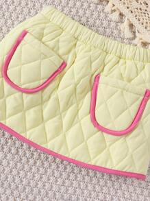 Baby Girl Contrast Binding Quilted Jacket & Skirt