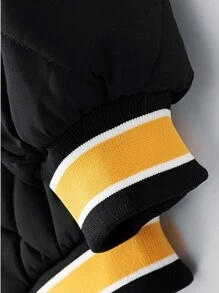 Manfinity Homme Nam Thêu Chữ Sọc trang trí Áo khoác Quilted - màu đen - Xem 6