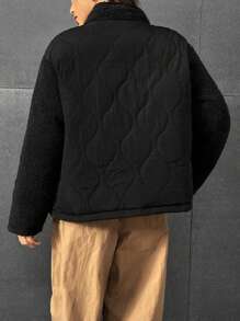 SHEIN EZwear Abrigo acolchado con forro de felpa negro para mujer - Negro - Ver 2