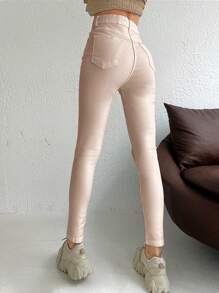 EURMUSE High Waisted Skinny Jeans - Beige - View 2