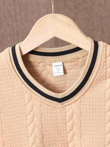 SHEIN Chàng trai trẻ 3 cái/bộ Nâu Lưới Ấm áp Đối với Mùa thu Và Mùa Đông - màu đen - Xem 4