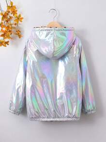 SHEIN Tween Girl 1pc Leopard Print Reversible Hooded Coat - Khaki - View 2