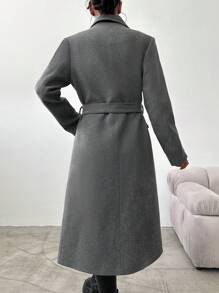 EURMUSE Áo khoác nữ hai hàng khuy màu trơn - Xám - Xem 2