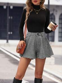 SHEIN Clasi 女式鬆身休閒獵齒紋短褲 - 黑與白 - 查看 4