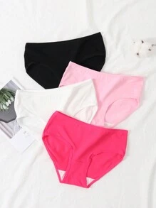 4 pièces/set Sous-vêtements minimalistes de couleur unie pour adolescentes et femmes, convenant à toutes les saisons