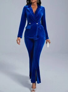SHEIN Lady Velvet Suit - Blue - View 3