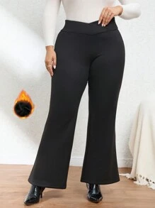 SHEIN Privé 大尺碼優雅喇叭長褲 - 黑色 - 查看 1