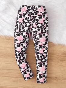 SHEIN Young Girl Heart & Panda Print Leggings - Multicolor - View 2