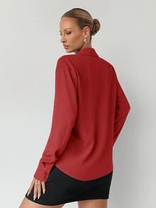 BizChic 素色前紐扣襯衫 - 紅色 - 查看 6