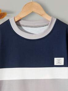 SHEIN Boys' (big) Letter Print And Color Blocking Loose Fit Sweatshirt And Sweatpants Set - Multicolor - View 3