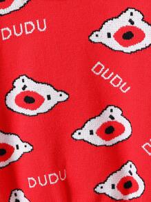 Chico joven Jersey con dibujos animados y letra patrón de hombros caídos - Rojo - Ver 5