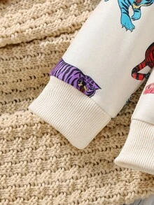 SHEIN 2 cái/bộ Cô gái Tuyệt đẹp Hổ Cartoon Mẫu In Dài Quần Bộ đồ Đối với Bữa tiệc ngày lễ , Mùa thu đông - Màu be - Xem 5