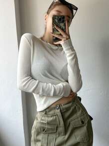 Dazy Star Solid Mock Neck Ribbed Knit Crop Sweater Fall - White - View 3
