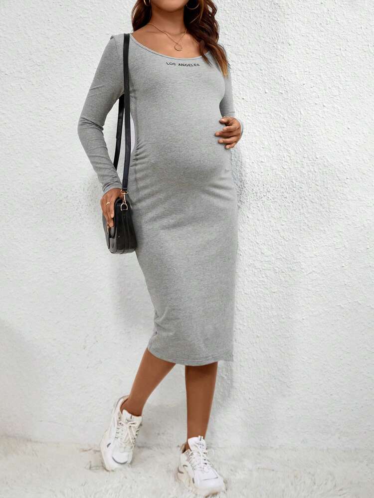 Maternity Letter Graphic Scoop Neck Bodycon Dress