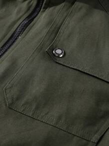 Manfinity Homme Áo khoác nam dài tay phối màu, kiểu dáng cargo, có khóa kéo, thích hợp cho mùa thu. - xanh quân đội - Xem 3