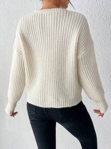 SHEIN Essnce Solid Drop Shoulder Sweater - Beige - View 2