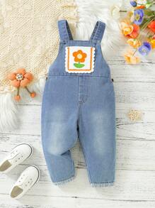 Baby Girls' Flower Patch Overalls Jumpsuit - Baby Blue - View 1