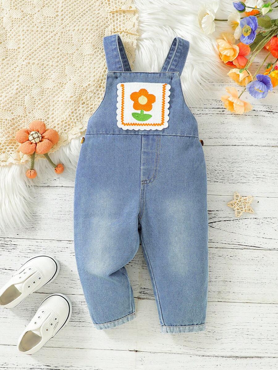 Baby Girls' Flower Patch Overalls Jumpsuit - Baby Blue - View 1