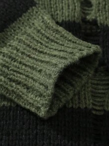 Manfinity Hypemode Nam Mẫu sọc Rách Áo len - màu xanh lá - Xem 3