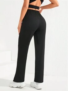 SHEIN Daily&Casual Túi nghiêng Viền chia cắt Chân bùng Quần thể thao - màu đen - Xem 2