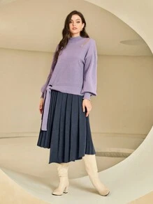 Seusyu 休閒 優雅不對稱 百褶純色女士半身裙 - 藏蓝色 - 查看 4