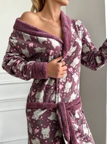 EURMUSE Cartoon Print Drop Shoulder Robe - Purple - View 4