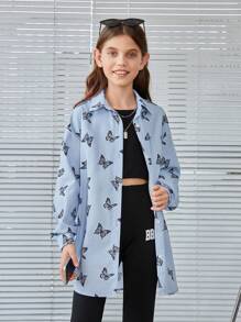 SHEIN 女生蝴蝶圖案編織休閒寬鬆襯衫 - 黑與白 - 查看 1