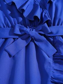 Tween Girl Girl'S Ruffled Asymmetric Hem Belted Dress - Blue - View 3