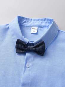 SHEIN 男孩格紋背心外套和蝴蝶前裝襯衫和褲子