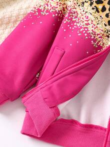 SHEIN Cô Gái Trẻ In hoa Báo Dây kéo Áo khoác bomber - Hồng - Xem 6