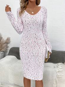 SHEIN Essnce Space Dye V Neck Sweater Dress - Multicolor - View 3