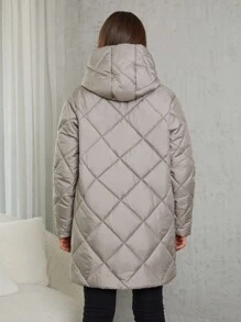 SHEIN Cottnline معطف مبطّن بماسة مزدوجة مع غطاء رأس وسحّاب أمامي للفتيات ما بين سن 8 و 14 - بيج - مشاهدة 2