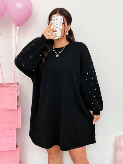 SHEIN EZwear Women's Plus Size Drop Shoulder Loose Fit Black Dress