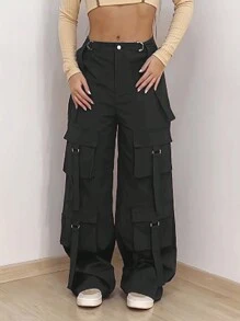Pantalones De Carga Con Múltiples Bolsillos - Negro - Ver 1