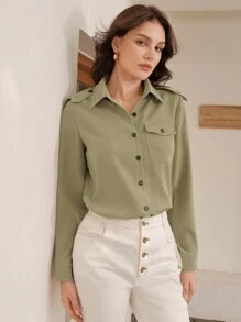 Anewsta 純色正面紐帶襯衫 - 灰色 - 查看 4