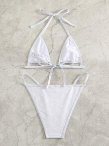 Heart Shaped Mesh Triangle Cup Bikini Set - White - View 7