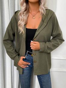 SHEIN LUNE Drop Shoulder Hooded Coat - Green - View 3