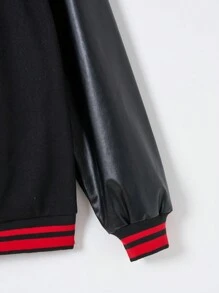 SHEIN EZwear Vượt qua In Sọc trang trí Thả vai Áo khoác - màu đen - Xem 5