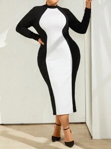 SHEIN Privé Talla grande Vestido ajustado de dos tonos de cuello alto