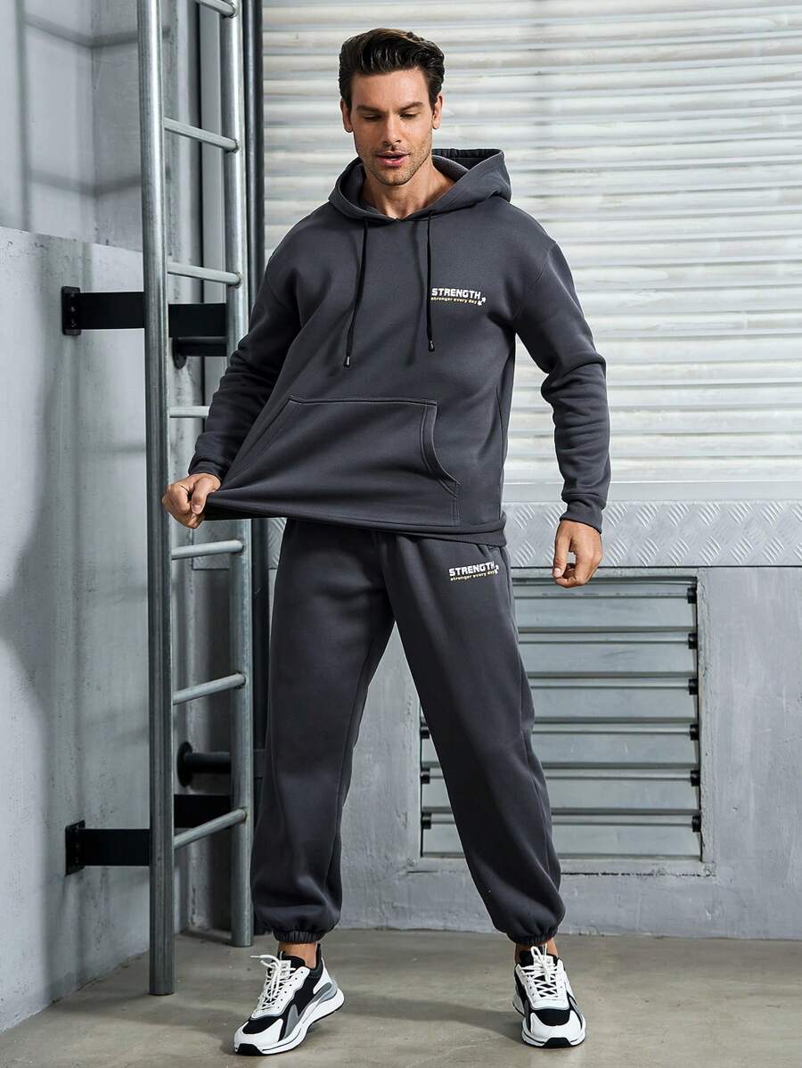 SHEIN Fitness Men's Gray Hooded Sweatshirt Set