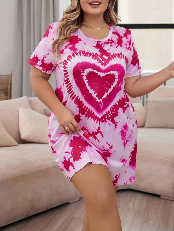 Plus Size Heart Pattern Tie Dye Sleep Dress SHEIN USA
