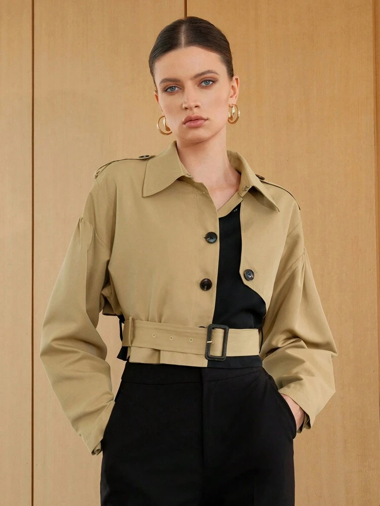 Drop Shoulder Crop Trench Coat