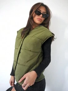SHEIN Essnce Solide vest met knopen aan de voorkant, gewatteerde jas