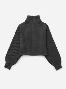 SHEIN Chica preadolescente Jersey cuello alto de manga farol